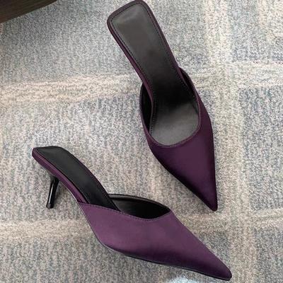 2025 Spring Pointed Toe Women Mules Slipper Fashion Candy Color Ladies Elegant Dress Sandal Square Low Heel Slip On Slides Shoes