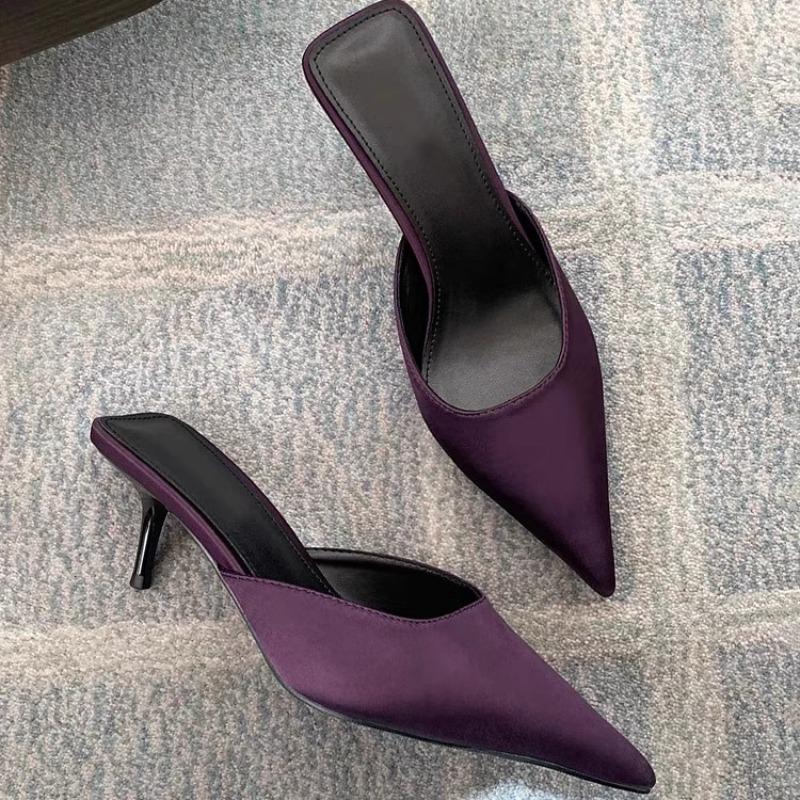 2025 Spring Pointed Toe Women Mules Slipper Fashion Candy Color Ladies Elegant Dress Sandal Square Low Heel Slip On Slides Shoes