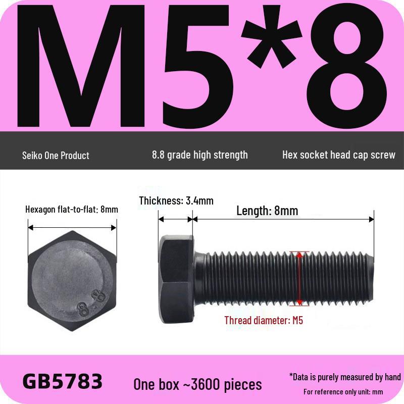 Black High-Strength Grade 8.8 Hex Bolt Screw Set (M4-M12)