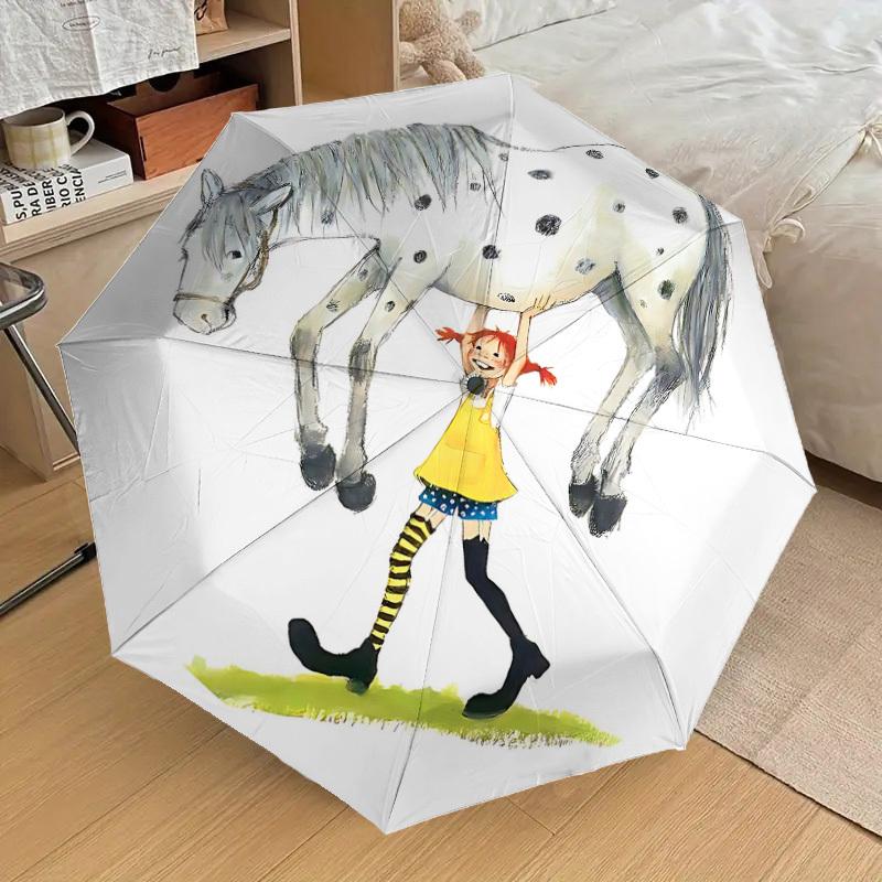 1PC Girl, Horse Umbrella-8-Rib Reinforced, Automatic Open, Lightweight & Durable, Cute Fashion Accessory for Outdoor, Beach, or Casual Use, Beach Umbr