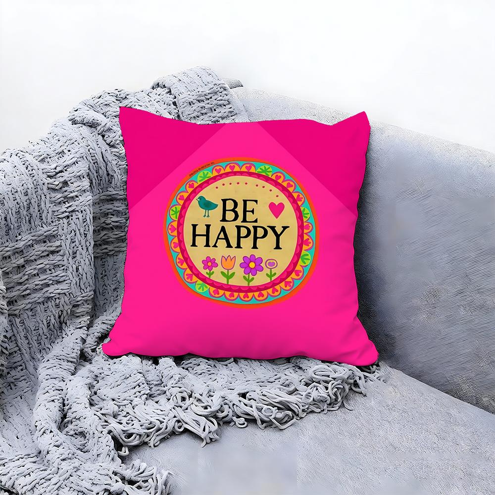 Joyful Happy Cushion Cover Premium Comfort Reversible Pillow Cove Two In One Design for Any Room Car Interior