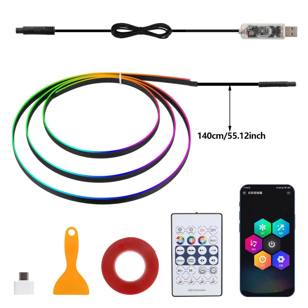

140/55.1inch Universal Car RGB Atmosphere Lamp LED Ambient Lights USB APP Remote Neon Light Strip Vehicle Decoration 140cm