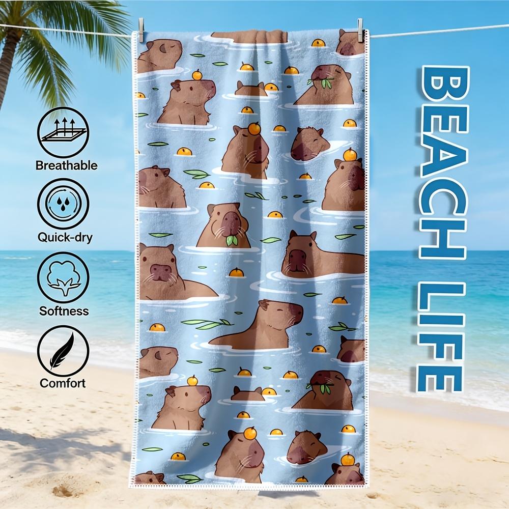 Cute Capybara Beach Towel Flat Print Kawaii Animal with Orange Swimming Pattern for Pool Party Outdoor Travel Decor