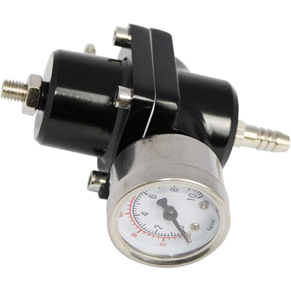Aluminum Universal Adjustable Fuel Pressure Regulator + Gauge+ Fitting Kit Black