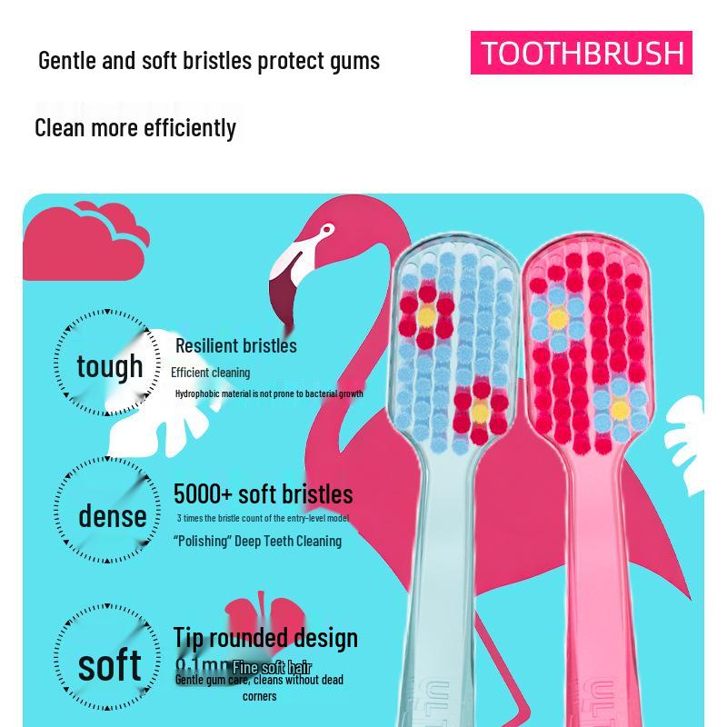Korean Crystal Handle Toothbrush with Soft Bristles and Gum Protection - Adult Couple Wide Head