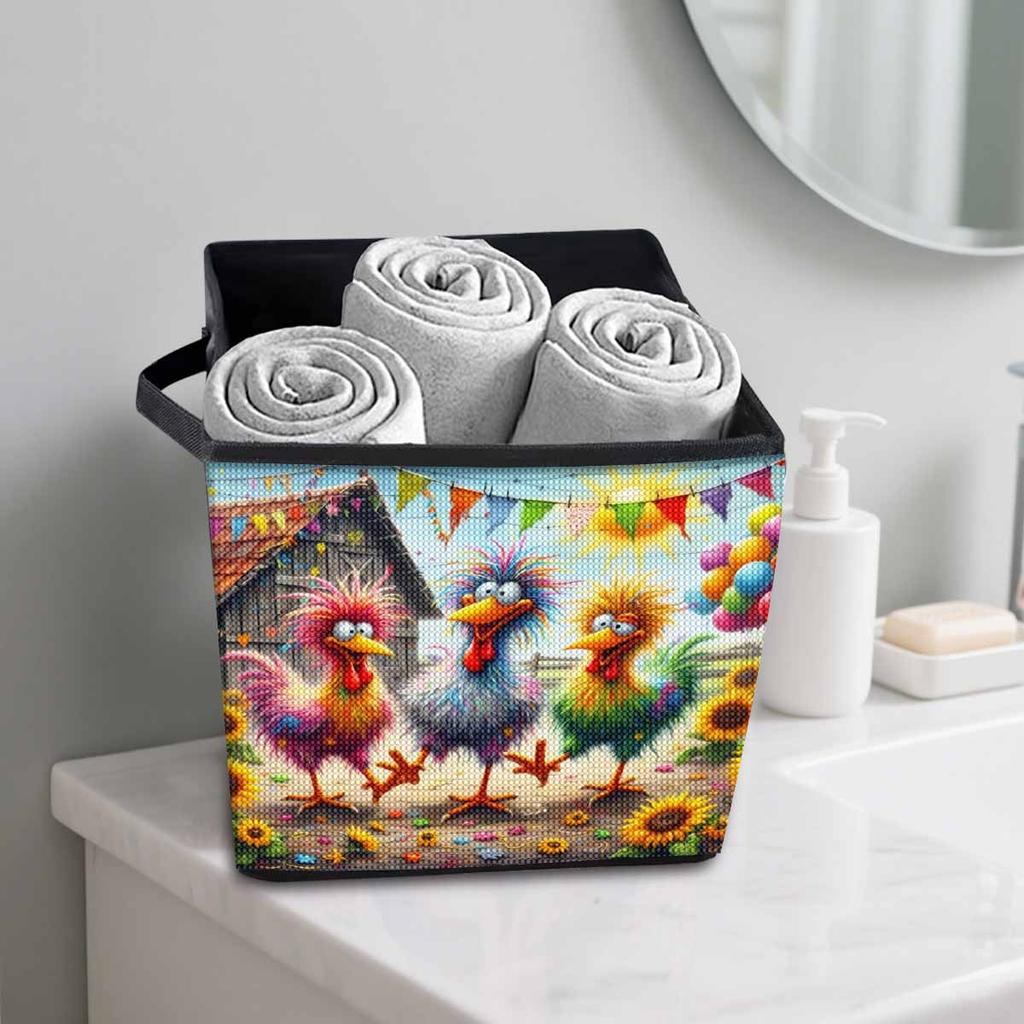 Three Chickens on The Farm 5D Diamond Painting Storage Basket Full Round Drill Mosaic Diamond Embroidery Cross Stitch Kits Home Decor Home Decor