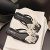 2025 summer new sweet transparent slippers women's outerwear bow open-toe hollow crystal fashion flip-flops
