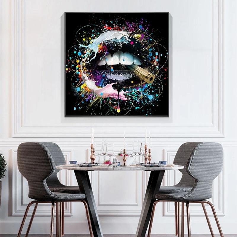 Bullet Biting Mouth Graffiti Art Canvas Painting Abstract Creative Posters and Prints Wall Picture for Living Room Home Decor