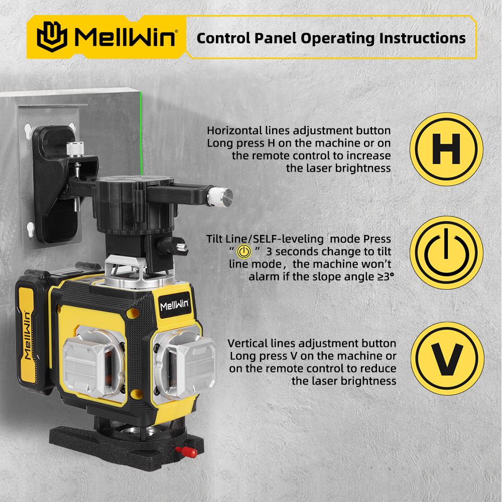MELLWIN Professional 16 Lines 4D Laser Level with APP Remote Control – 360° Horizontal & Vertical Self-Leveling Green Beam Laser Tool