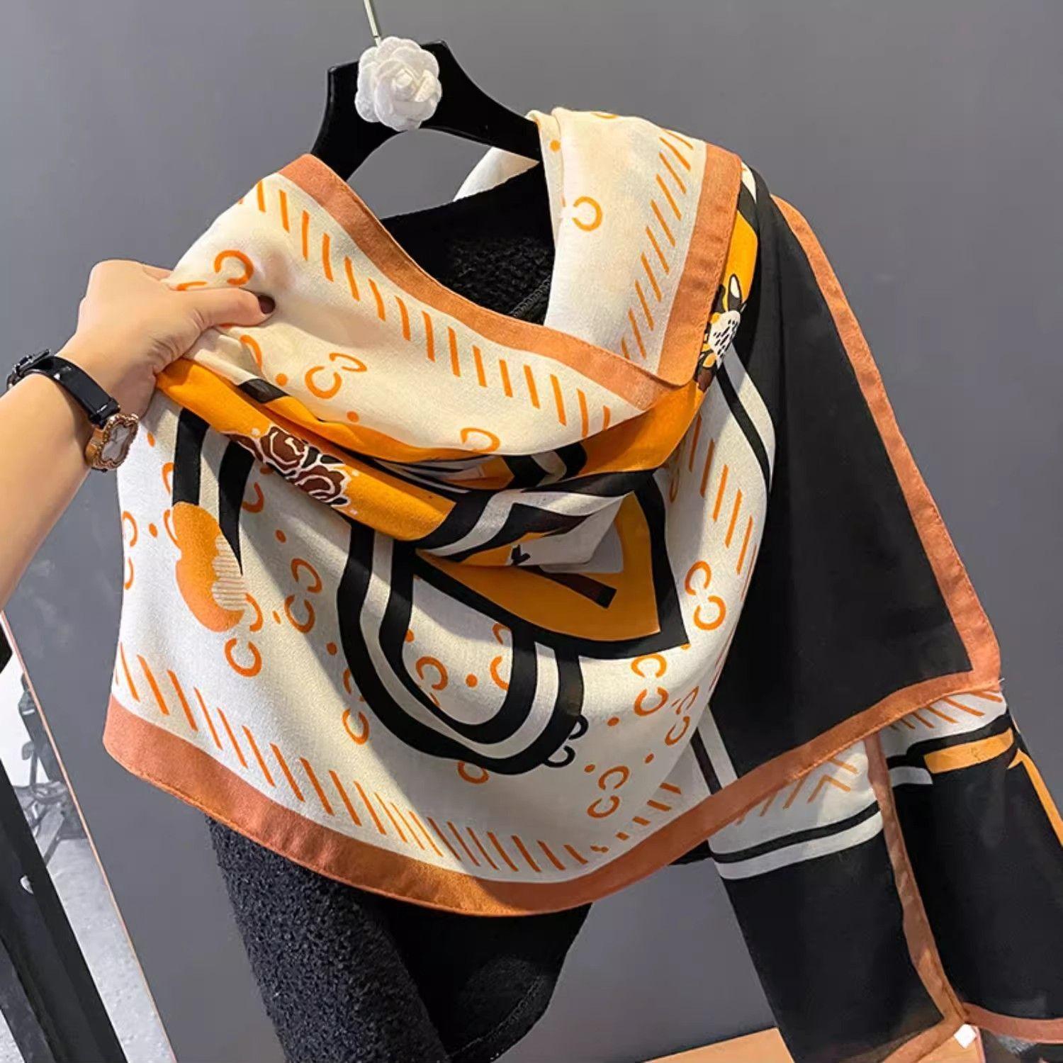 

Женский шарф, весенний и осенний хлопковый льняной шарф, корейская версия, весенне-осенний универсальный длинный шарф-шаль оранжевый