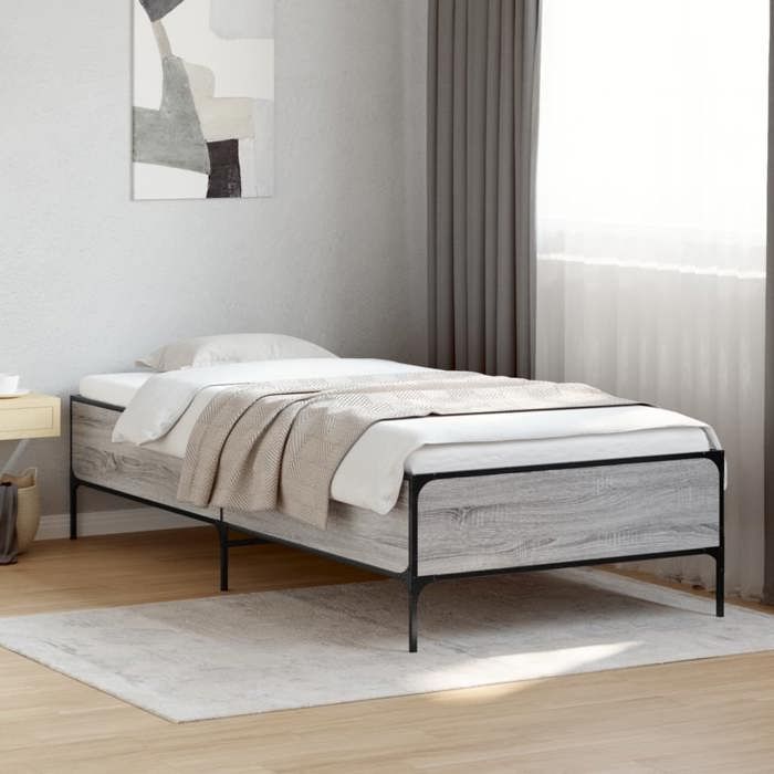 VidaXL Cadre de lit sonoma gris 100x200 cm bois d'ingénierie et métal, lit, lit d’invités, lit simple, meuble de chambre à 844964