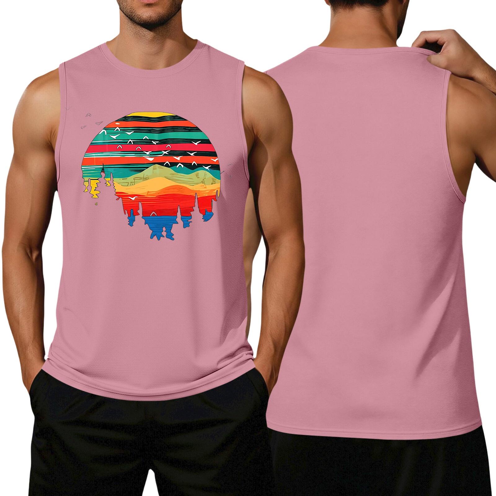 

Men Sleeveless Tank Top Casual Loose Fit Summer Hawaiian Print Muscle Shirt Breathable Lightweight Sleeveless Tee for Outdoor Activities XXXL розовый