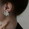 Modische Zirkon Silberfarbene Blume Unregelmäßige Ohrringe für Damen Exquisite Eingelegte Steckerohrringe Übertriebene Schmuckaccessoires