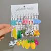 New Cute Cartoon Animal Fruit Earrings Set for Women Girl Simulated Resin Acrylic Food Drink Icecream DIY Dangle Earring Jewelry