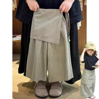 Girls' Spring/Fall Loose-Fit Wide-Leg Pants: Solid-Color, Minimalist Design, Straight-Leg Pants for Young Girls