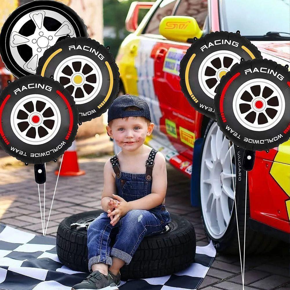 Car Birthday Checkered Room Decor Car Wheel Balloon Tire Air Globos Tire Balloon Party Supplies