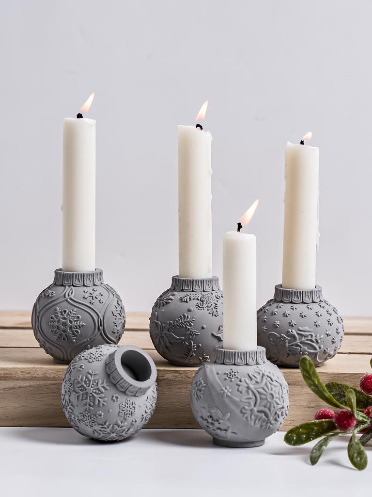 Relief Weihnachtskugel Kerzenhalter Silikonform DIY Handgemachter Kerzenständer Beton Gipsform Harz Handwerk Herstellung Weihnachtsdeko