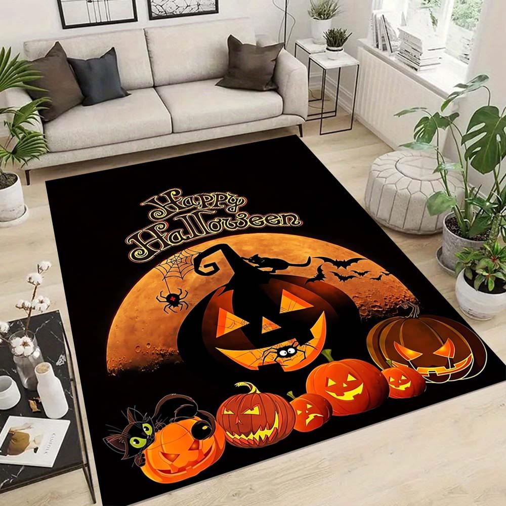 1pc Scary Pumpkin Area Rug, Slip-Resistant, Easy-Clean, Stain-Resistant, Perfect for Cozy Living Rooms, Bedrooms, Kitchens, Offices, and Hol