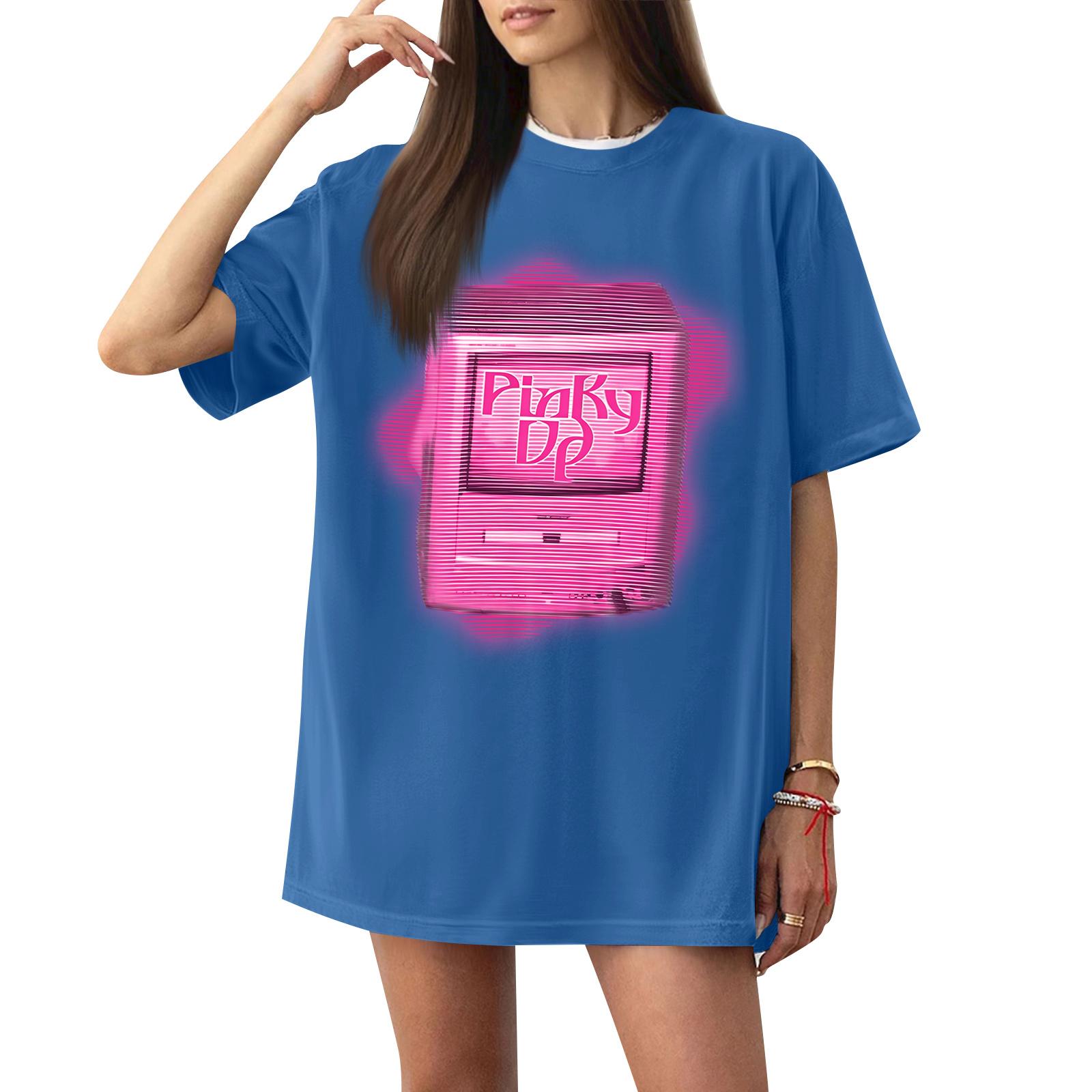 

Women Casual Short Sleeve T Shirt Loose Fit Letter Print Crew Neck Lightweight Comfortable Summer Top M синий
