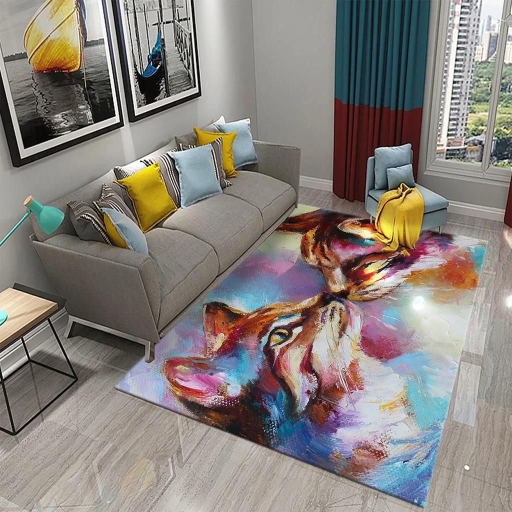 Cute Cat Oil Painting Carpet Bathroom Modern Non-slip Door Mat Kitchen Home Living Room Bedroom Funny Kitty Decor Floor Area Mat