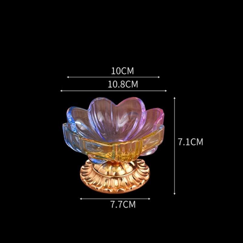 1PCS Glass Alloy Lotus Flower Fruit Tray for Household Use Buddha High Foot Fruit Tray Living Room Decoration Feng Shui Ornament