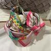 Pink Women's 100% Mulberry Silk Scarf For Hair Headscarf Spring Luxury Floral Design Satin Small Silk Square Scarves Neckerchief