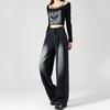 Black Grinding White Wide-leg Jeans for Women with High Waist New Slim Design Loose Drape Straight-leg Floor Pants