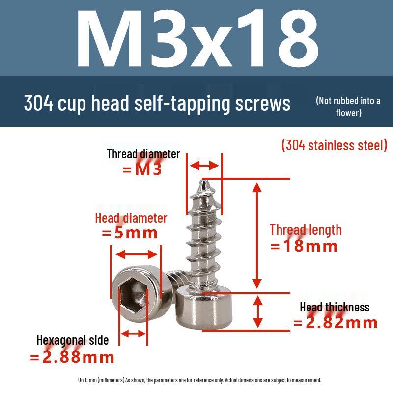 304 Pan Head Self-Tapping Coarse Thread Screw M1.7-M6 with Hex Socket