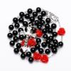 6MM Catholic Glass Beads Rosary Necklace For Women Red Rose Long Chain Crucifix Cross INRI Pendant Men Religious Prayer Jewelry