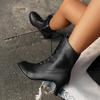European High Heel Large Size Women's British Martin Boots Coarse Heel Short Boots Medium Locomotive Boots Women's Boots