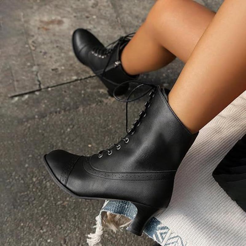 European High Heel Large Size Women's British Martin Boots Coarse Heel Short Boots Medium Locomotive Boots Women's Boots