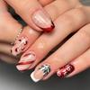 Christmas Press on Nails Medium Square Fake Nails Xmas Nails Press ons with Winterberry,Candy Cane,Snowflake,Santa Hat Design Reusable Artificial
