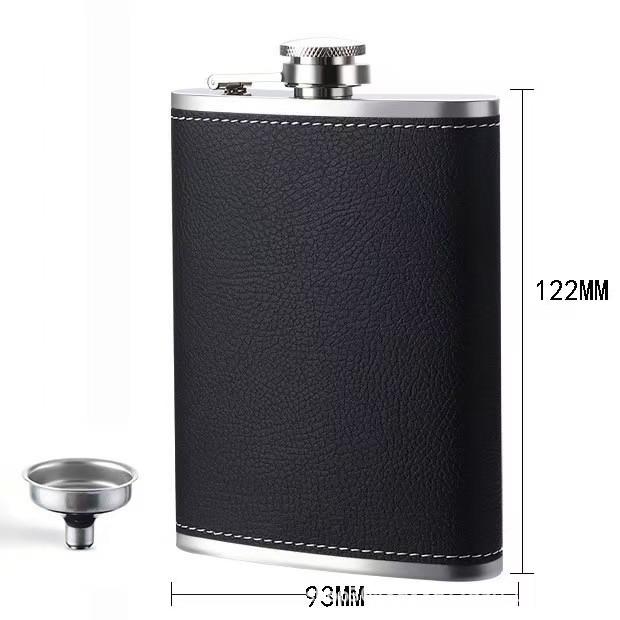 8oz Stainless Steel Hip Flask with Russian Leather, Portable Outdoor Small Flask - Brown/Black