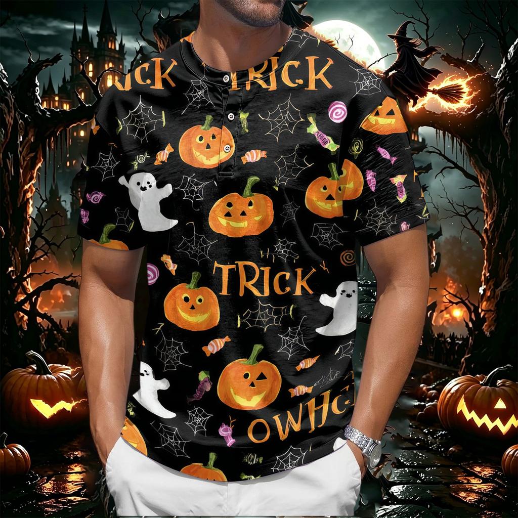 Men's Halloween Graphic Print Short Sleeve T Shirt Casual Round Neck Tee Comfortable Fit Lightweight Fabric