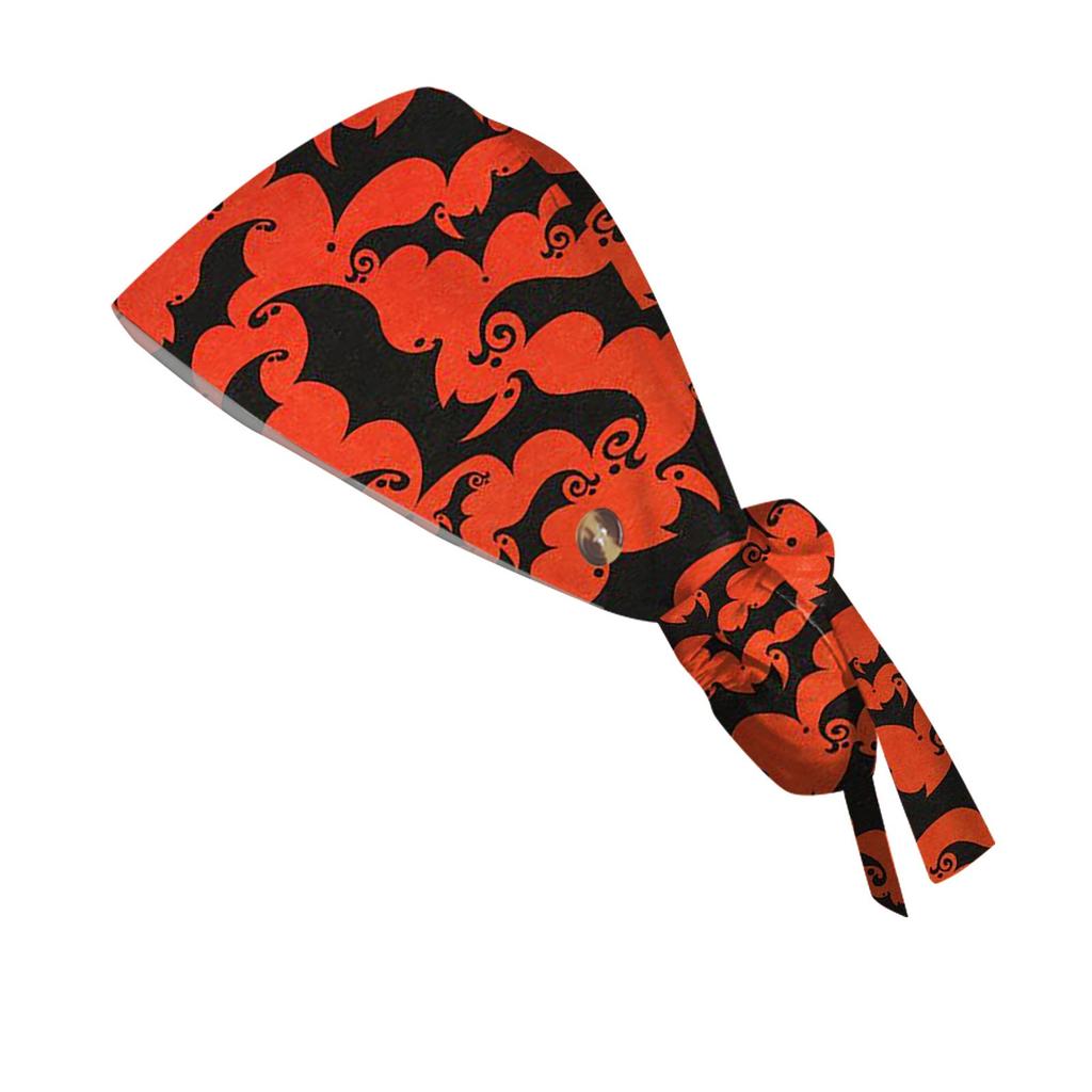 Halloween-Themed Adjustable Satin Hair Bonnet with Purple Bat Print for Women and Girls
