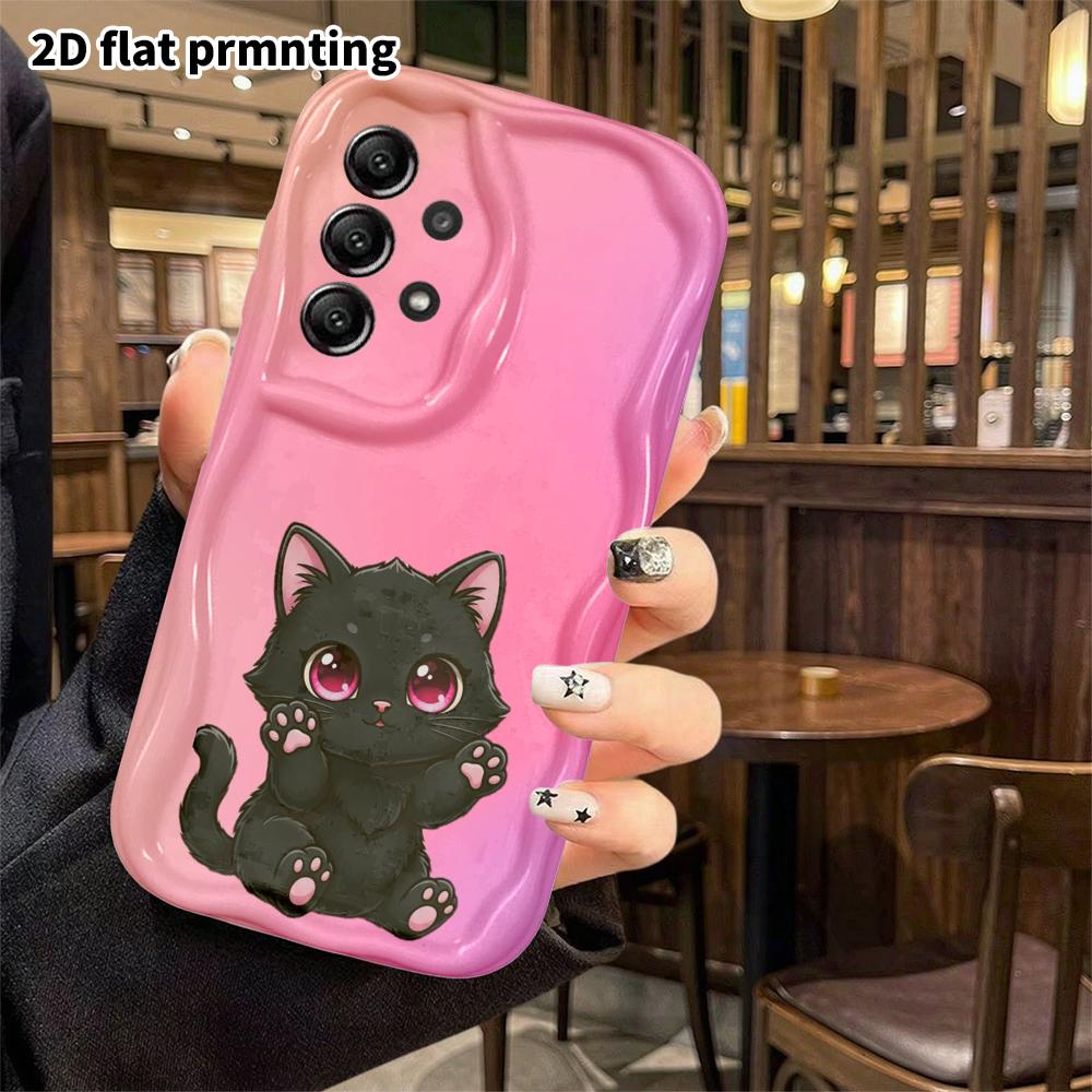 Phone Case: 2D Flat Samsung Galaxy A34 A35 S20 S22 S21 FE Plus Ultra Protective Case, Pink Gradient Black Kitten, Christmas and Halloween Gift