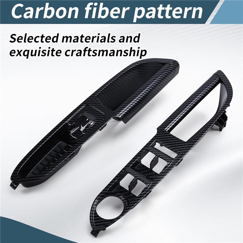 1Pair Front Door Window Switch Panel For Ford Escape C-MAX 2013-2018 ABS Carbon Fibre Window Glass Lift Trim Cover Bezel