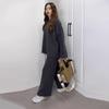 Women Casual Solid Color Knit Sweater Two Piece Set Autumn Winter Thick Round Neck Loose Pullover Wide Leg Pants Matching Sets