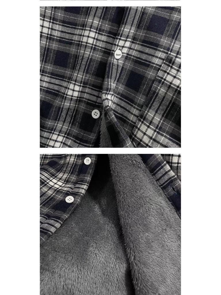 Camisa Xadrez Masculina Forrada com Lã - Jaqueta Casual Retrô de Manga Comprida para Outono/Inverno