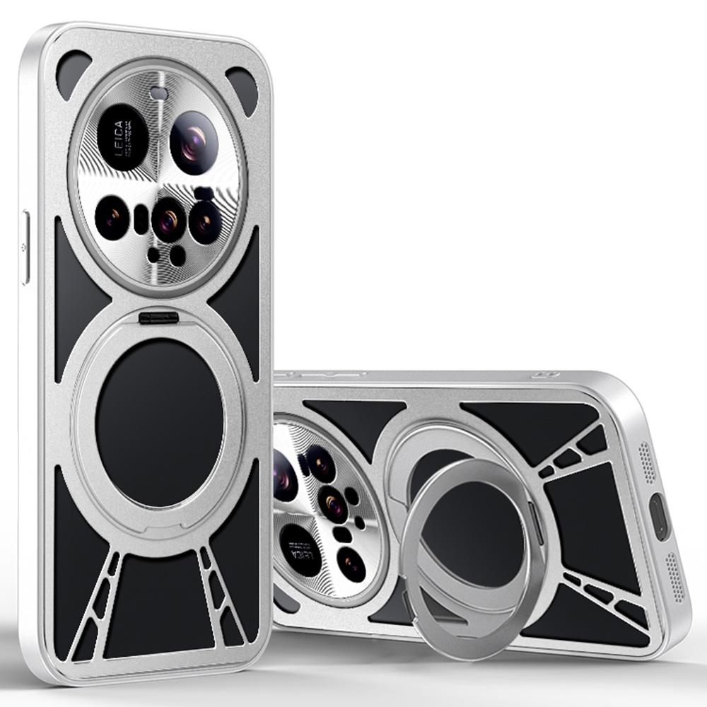 For Xiaomi 15 Ultra Case Magnetic Kickstand Hollow Heat Dissipation Silicone+PC+Metal Bumper Phone Cover
