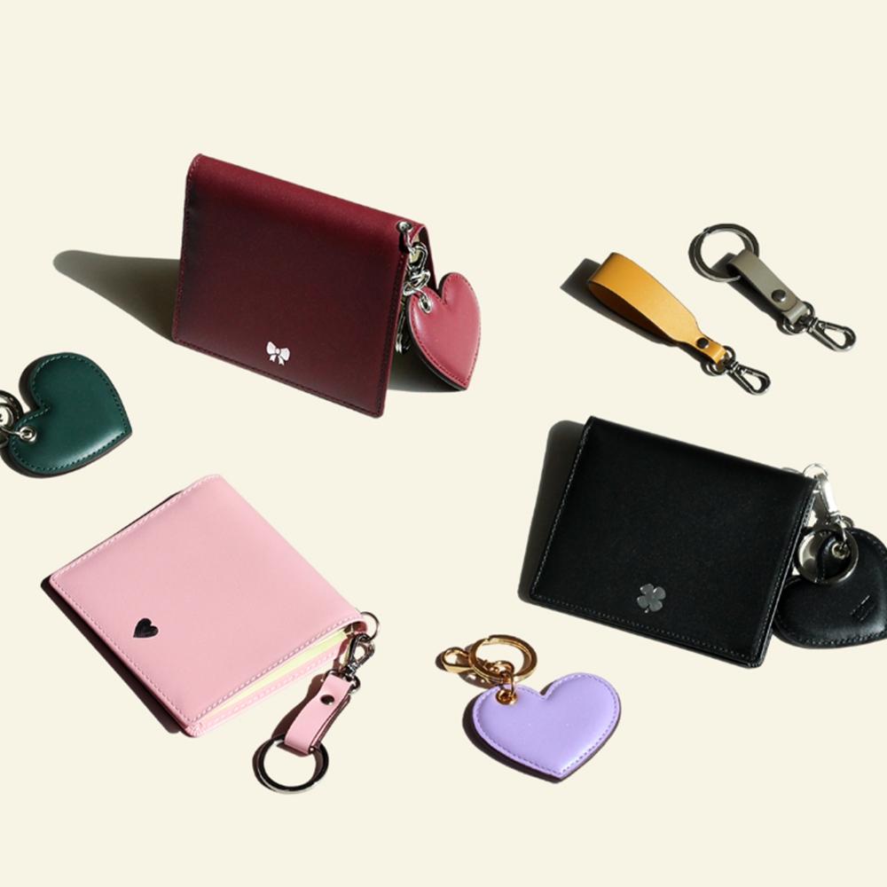 Matt Mini Cowhide Combination Keyring Wallet Lavender + Cream