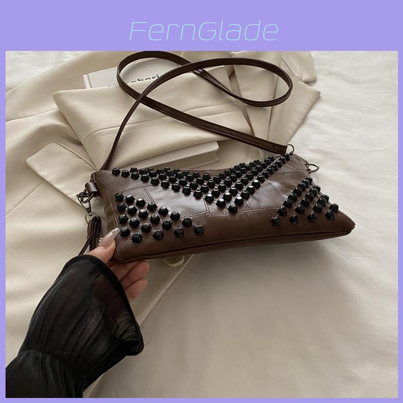 Pu Single Shoulder Bag With Rivets For Casual Street Style Daily Use