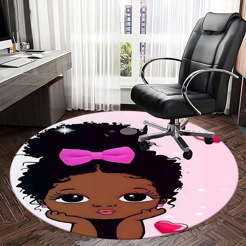 Rosa Afro-Mädchen Stuhlmatte - Runder Teppich für Heimdekoration, Büro, Wohnzimmer, Schlafzimmer Geschenk - Geeignet für verschiedene Räume0511b