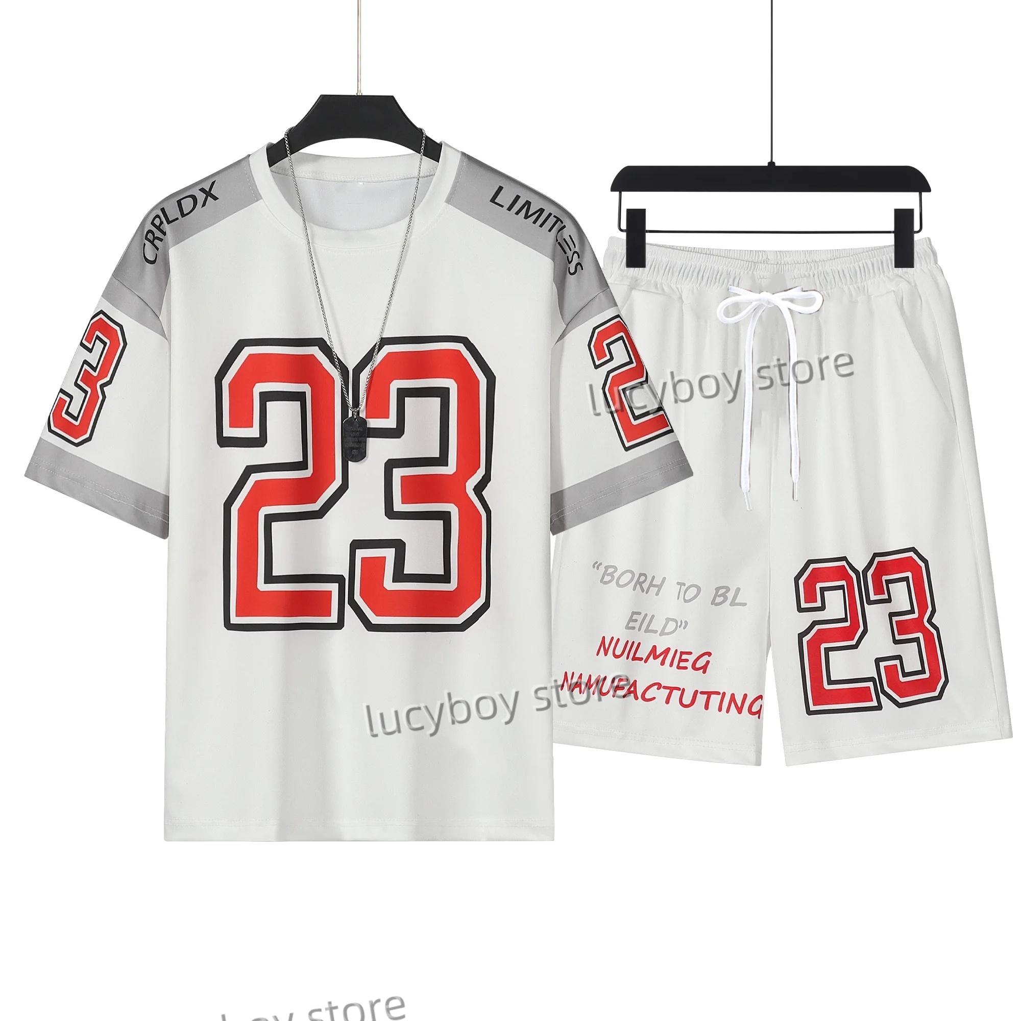 

Мужской комплект из 2 предметов с принтом «Номер 23», мужская футболка, шорты, брюки, спортивный костюм, винтажная спортивная одежда, мужская одежда 4XL