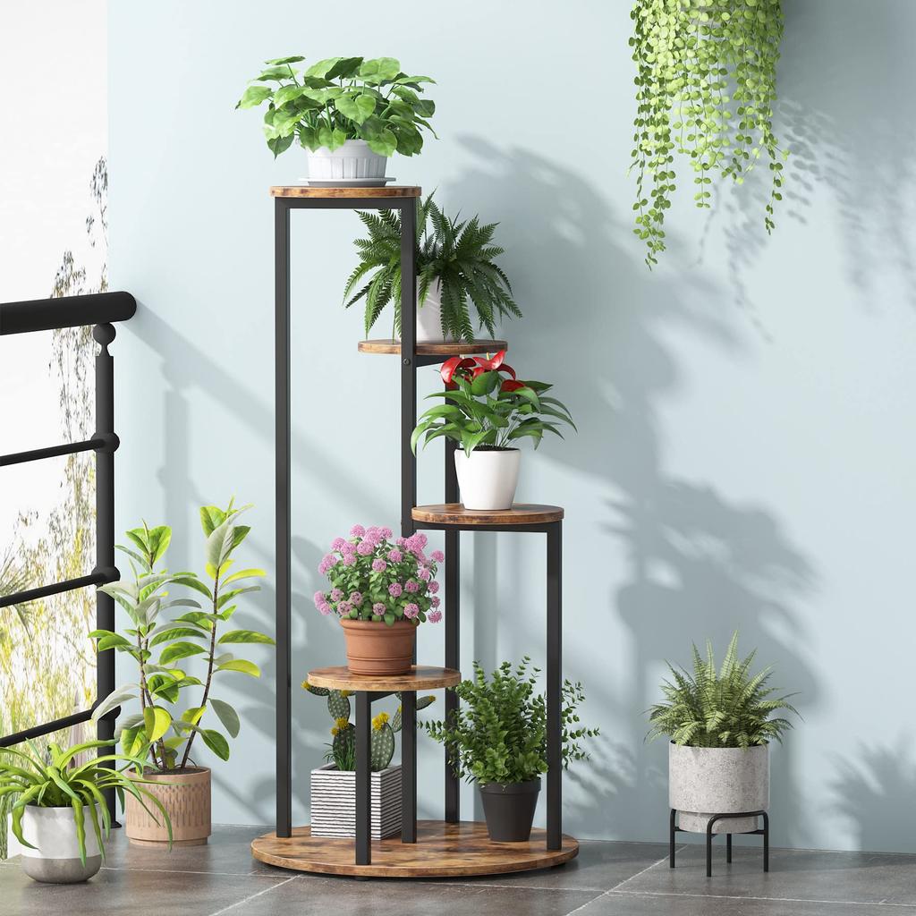 Tribesigns Flower 5 Flower Indoor Plant Bonsai Potted Plant Made of Width 50 X Depth 50 X Height 103cm Stand, Tier, Stand, Rack, Stand, Shelf, Wood,