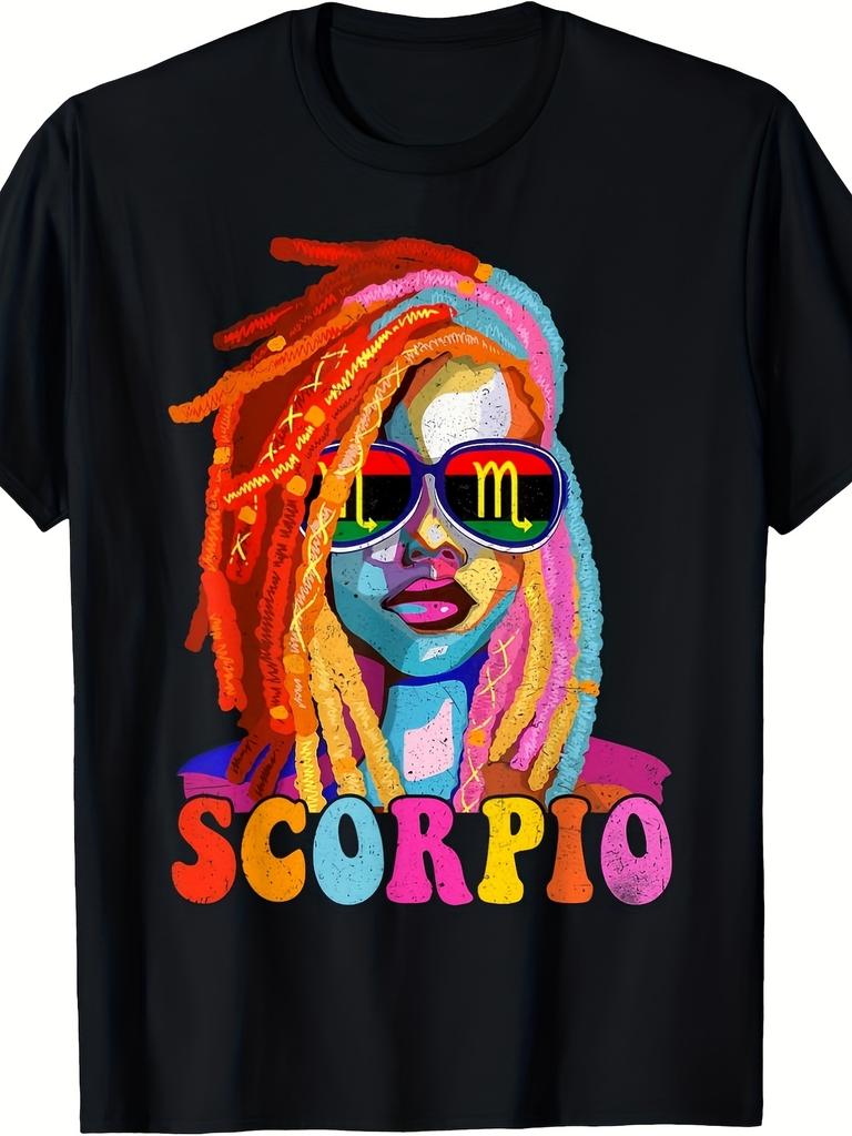 1PC Scorpio Queen African Loc'D And Men'S T-Shirt | Bright Zodiac Graphic, Material, Round Neck