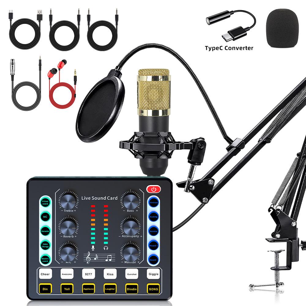 Custom Condenser Microphone & Sound Card Set for Podcasts, Live Broadcasts & Computer Use (v8)