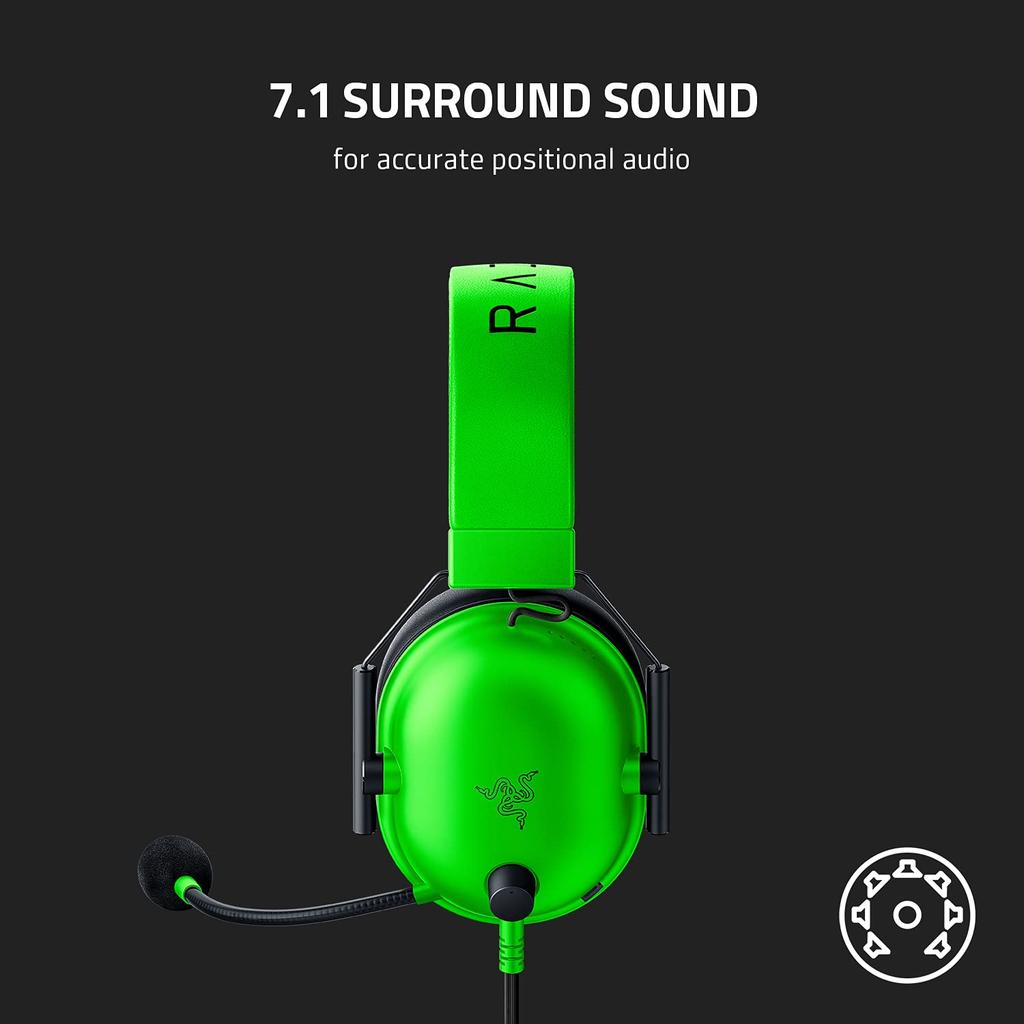 Razer BlackShark V2 X Gaming Surround Sound 50mm Drivers Memory Foam Cushions for and Switch Audio Jack Green Headset 7.1 - - - PC, PS4, PS5, - 3.5mm