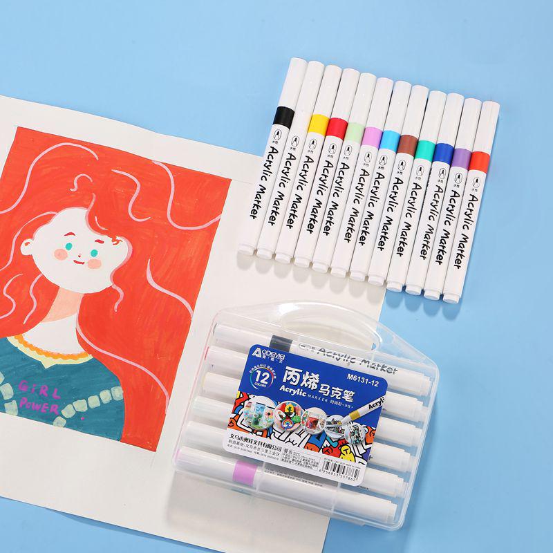 Acrylic Marker Pen Set - 12, 24, 36, 48 Colors for Kids Art and Painting with Portable Box