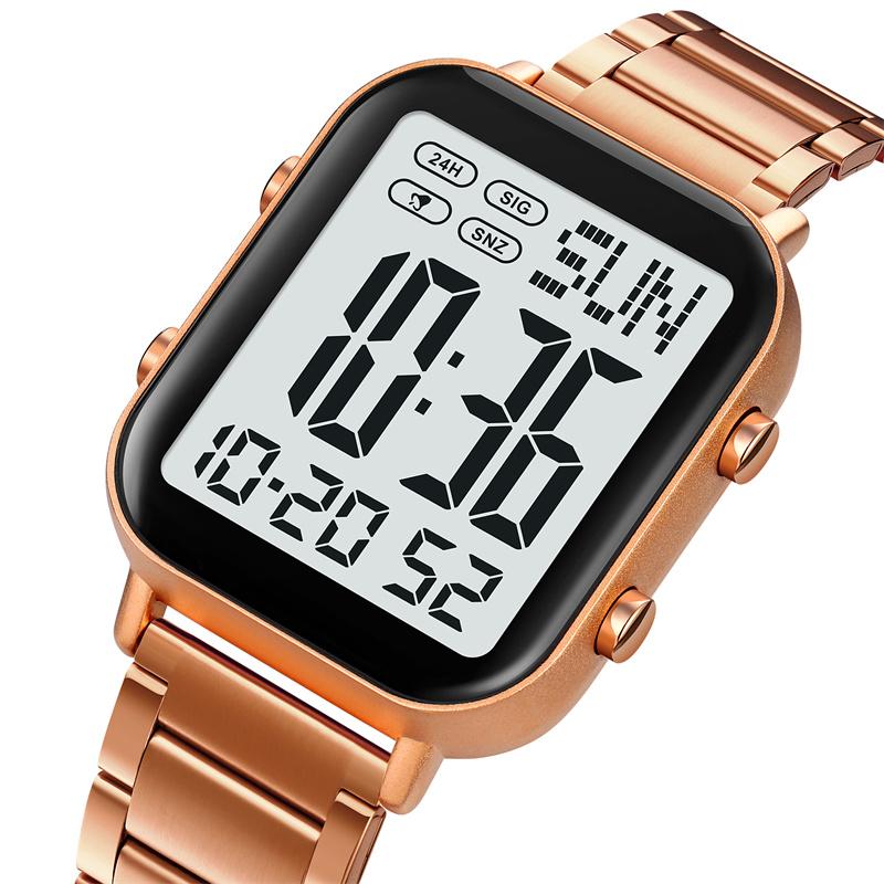 Skmei Men Digital Watches Luxury Stainless Steel Strap Dual Time Zone Man Sports Bracelet Watch 30M Waterproof Male Alarm Clock